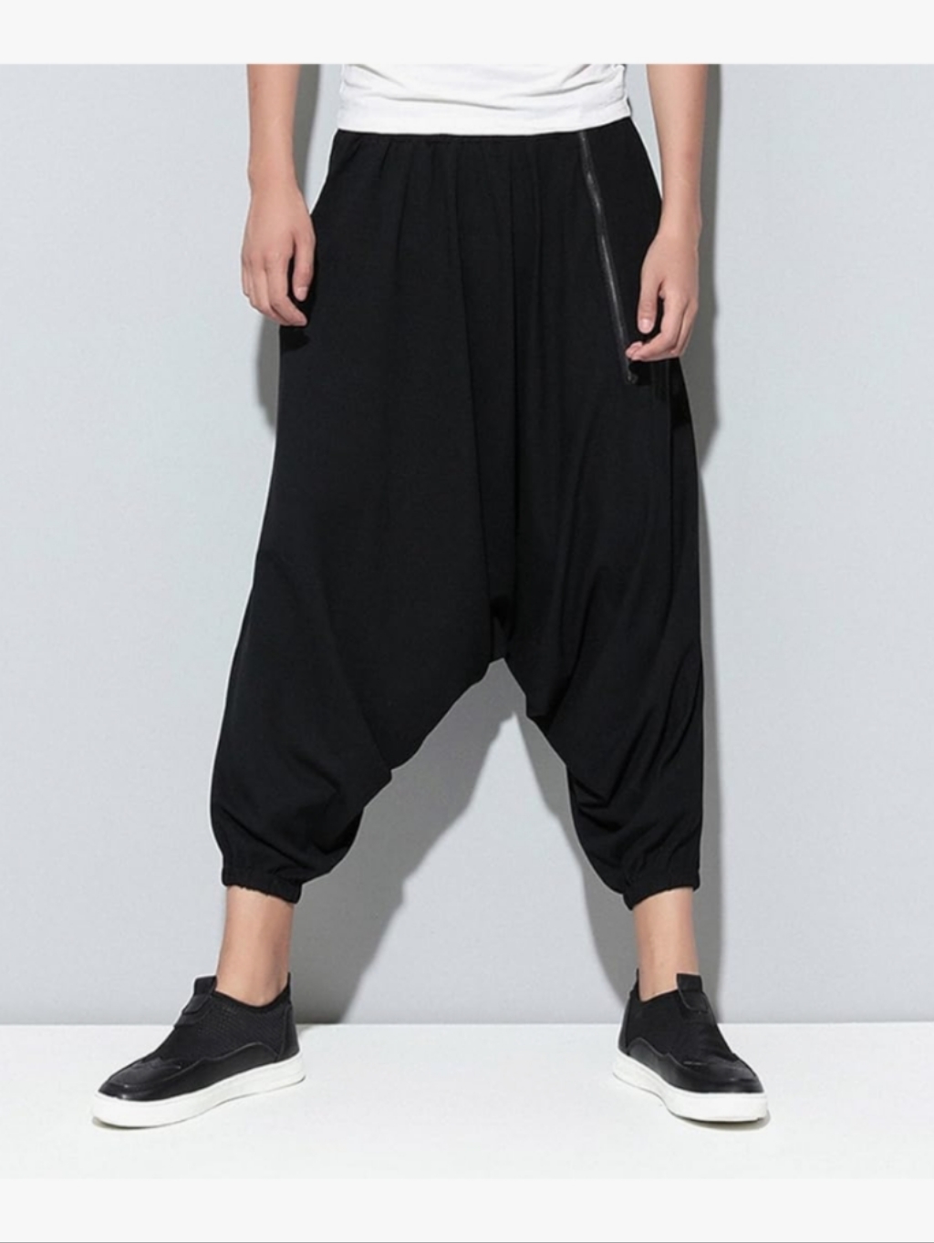 Men's Black Drop-Crotch Harem Pants - Bnwt Os